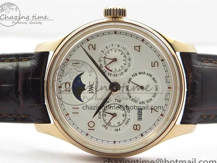 MIROTIME 0409 Compact Portugieser Perpetual Calendar IW503302 RG V9F 1:1 Best Edition White Dial on Brown Leather Strap A 7113